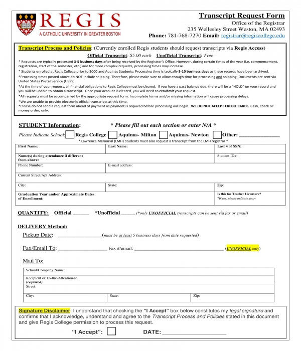 FREE 6+ Transcript Request Forms in PDF | MS Word