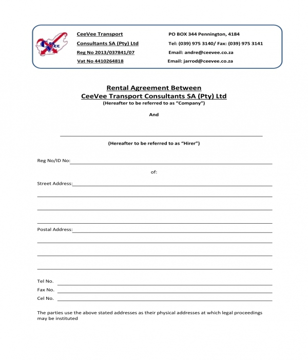 transport trailer rental agreement form