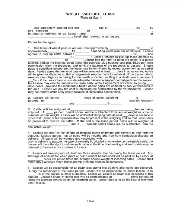 wheat pasture lease agreement form