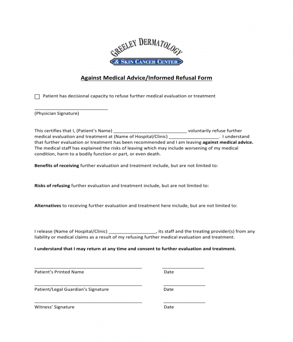 Free 3 Against Medical Advice Forms In Pdf