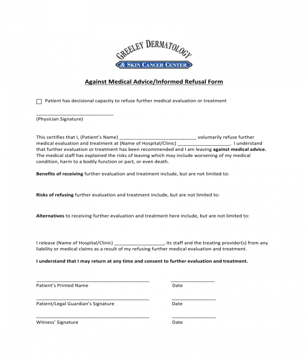 FREE 7+ Against Medical Advice Form Samples, PDF, MS Word, Google Docs