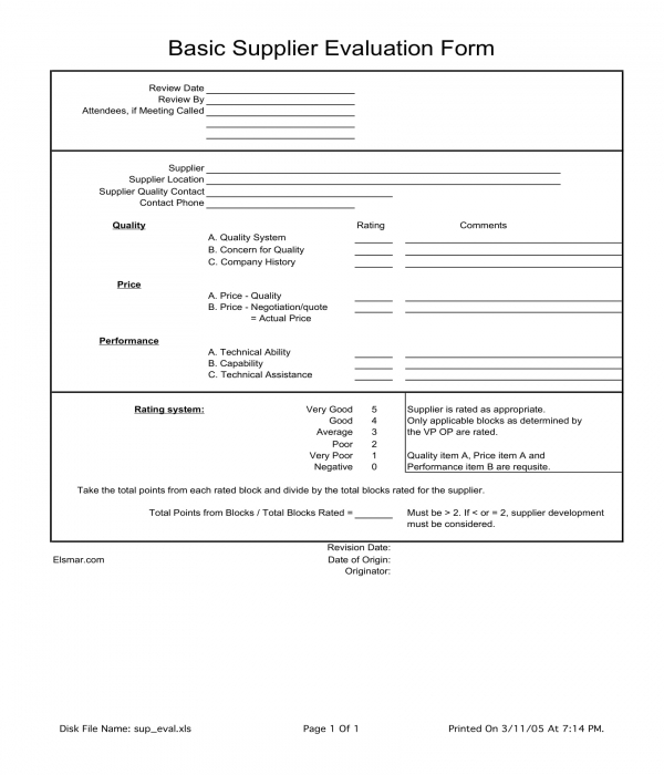 basic supplier evaluation form