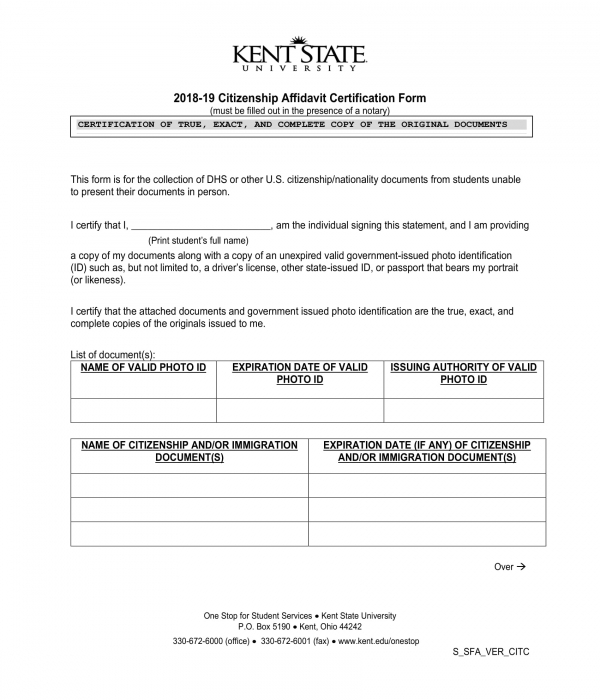 citizenship affidavit certification form