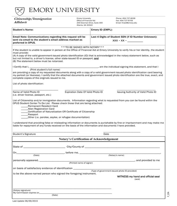 Free 7 Citizenship Affidavit Forms In Pdf Ms Word 8895