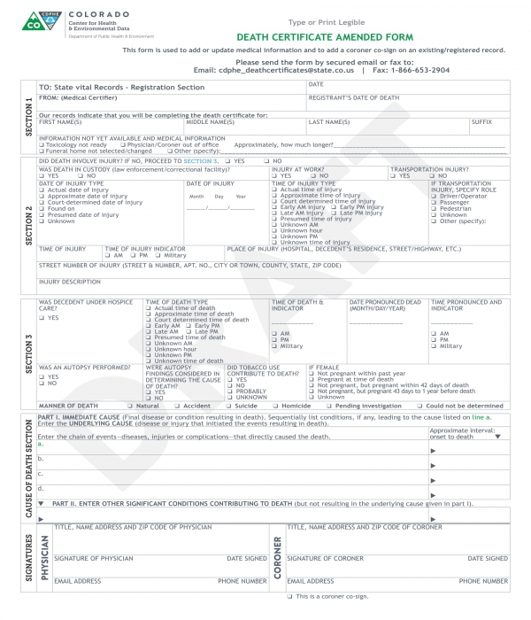 death certificate amended form