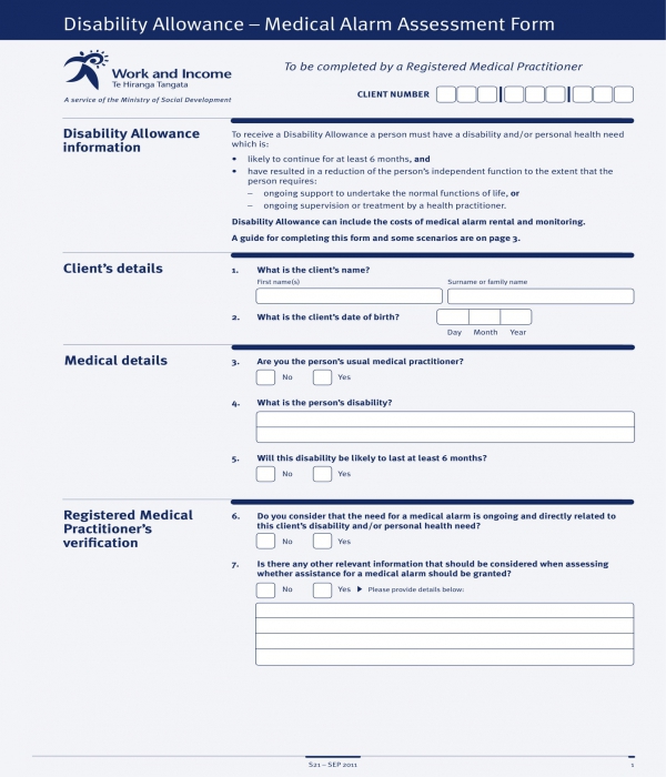 disability allowance assessment form