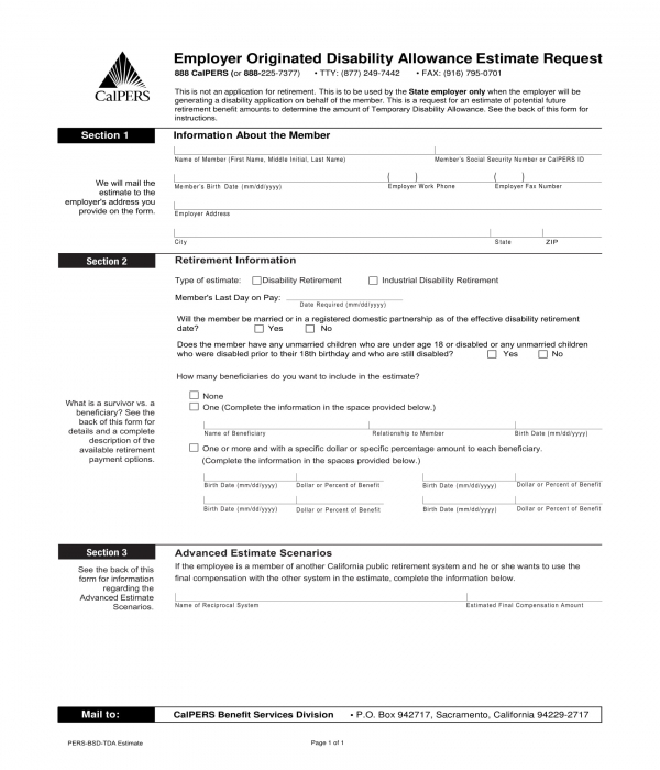 disability allowance estimate request form