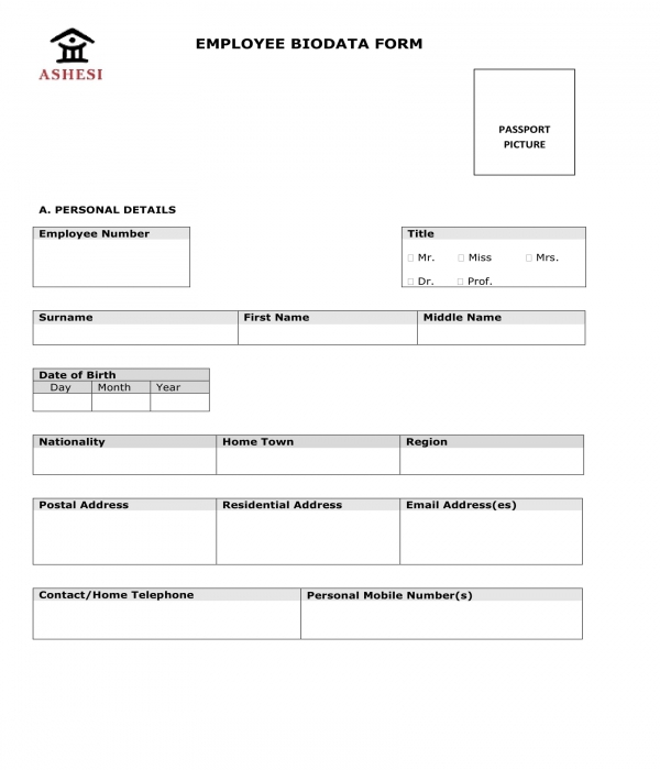 FREE 11+ Employee Bio-Data Form Samples, PDF, MS Word, Google Docs