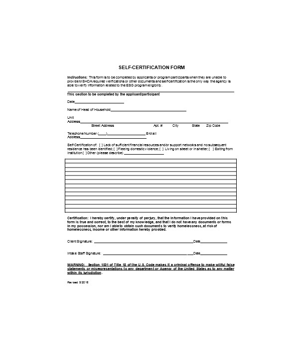 FREE 11+ SelfCertification Forms in PDF MS Word