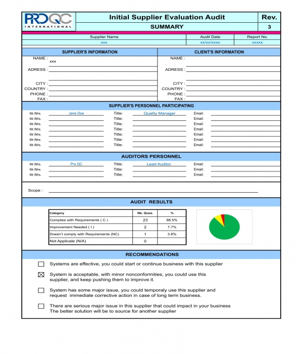 initial supplier evaluation audit form