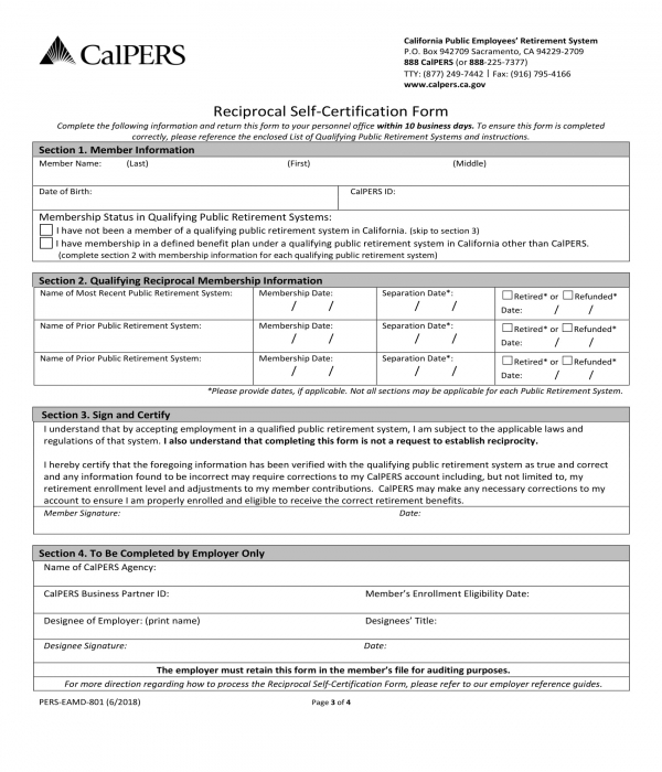 reciprocal self certification form
