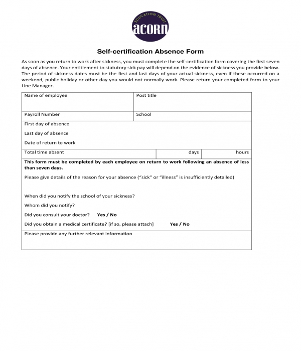 self certification absence form
