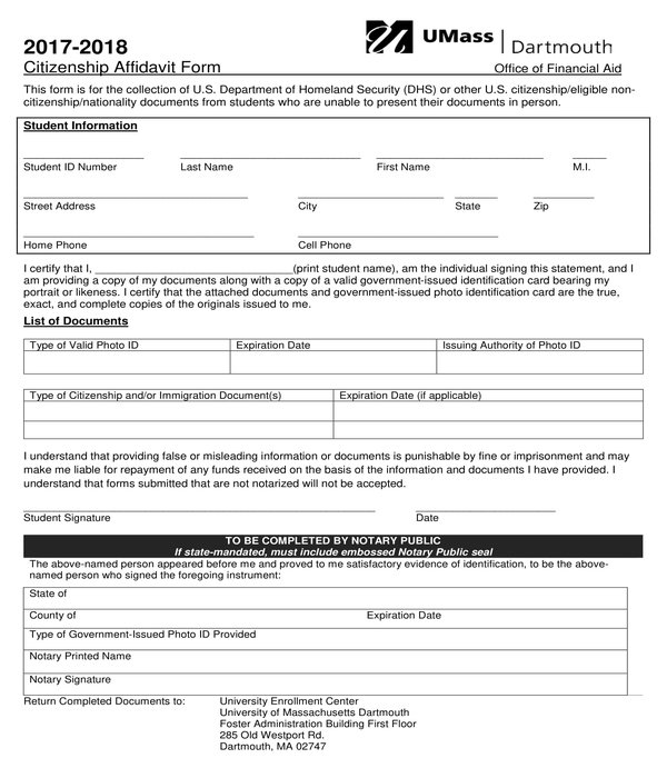 student citizenship affidavit form