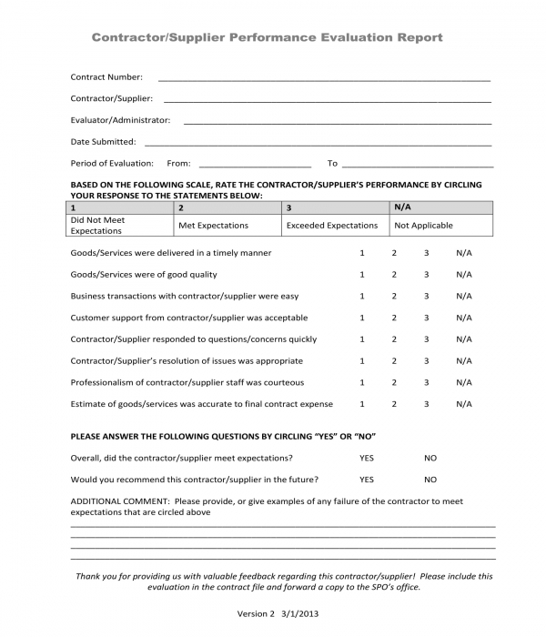 Supplier Evaluation Template