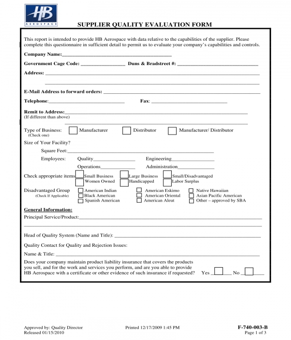 supplier quality evaluation form