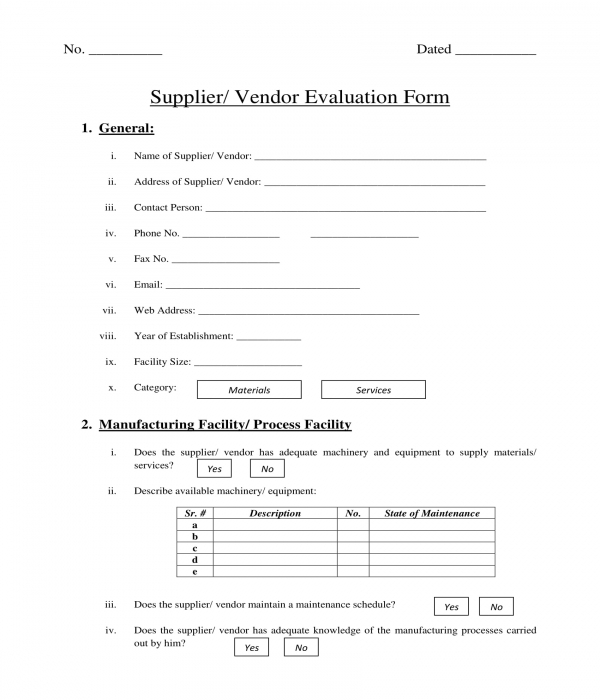 supplier vendor evaluation form