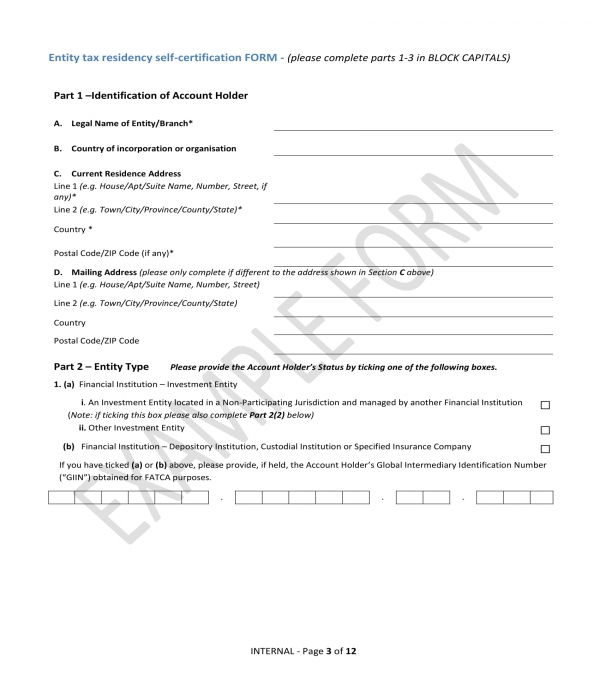 tax residency self certification form