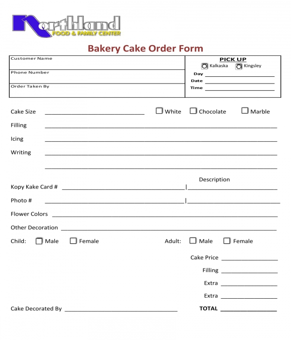 bakery cake order form in doc