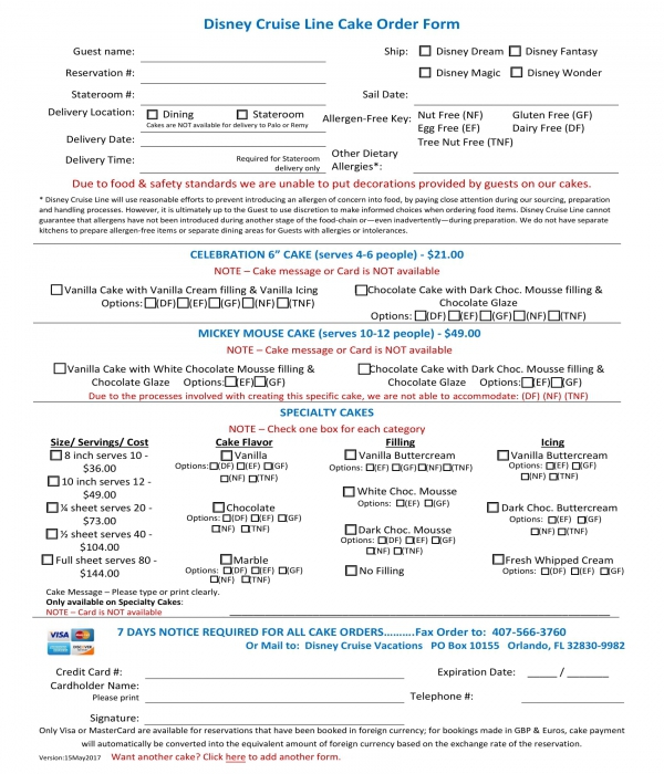 cruise line cake order form in doc