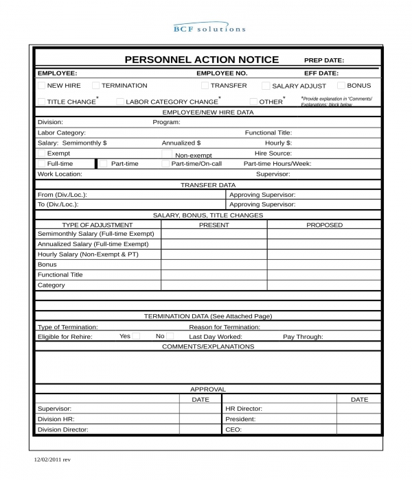 FREE 3 Personnel Action Forms In PDF MS Word Excel