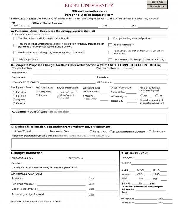 personnel action request form in word