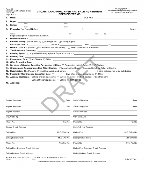 specific land purchase agreement form