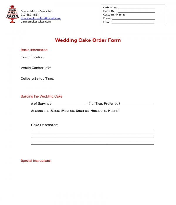 wedding cake order form in doc
