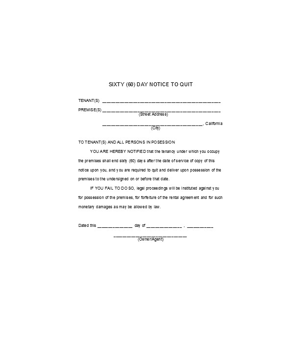 FREE 6 60 Day Notice Forms In PDF MS Word