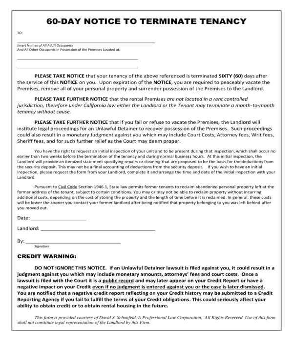 FREE 6  60 Day Notice Forms in PDF MS Word