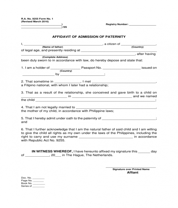 affidavit of admission of paternity form