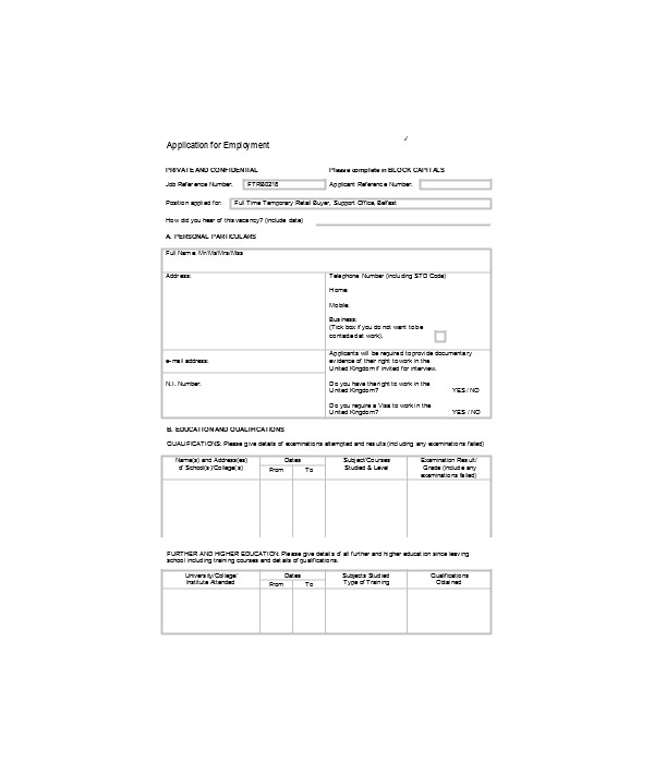 Free 4 Retail Job Application Forms In Pdf Ms Word 2229