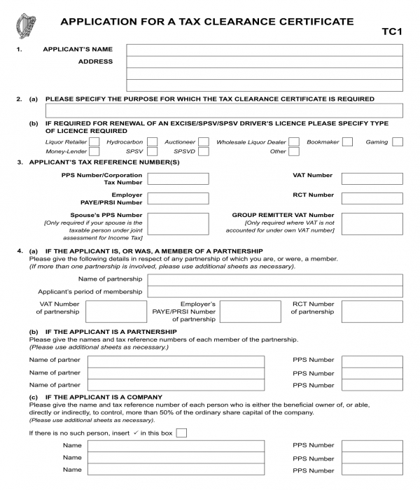 company tax clearance certificate application form