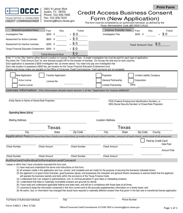 credit access business consent form
