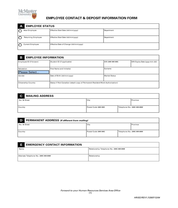 employee contact deposition information form
