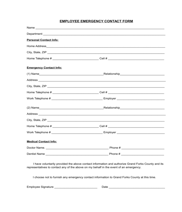 employee emergency contact information sheet