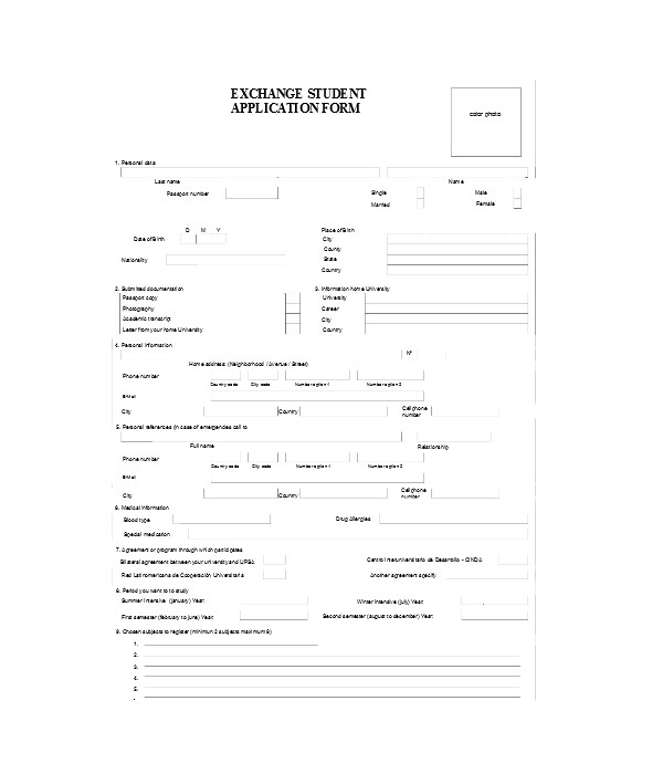 exchange student application form
