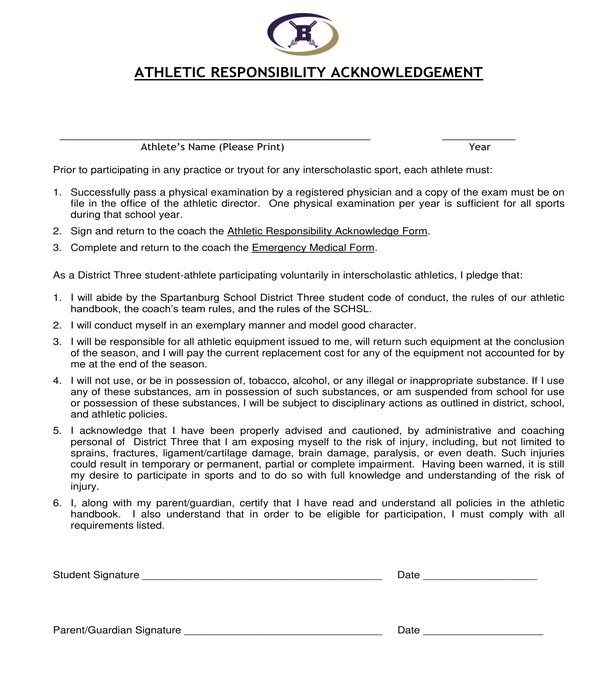 FREE 3+ Athletic Acknowledgement Forms in PDF