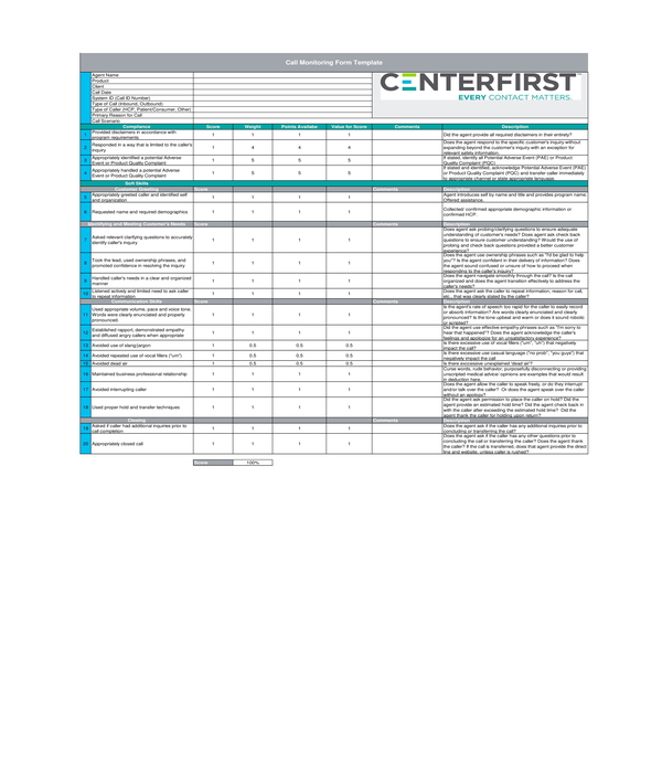 FREE 3 Call Monitoring Evaluation Forms In Excel MS Word PDF