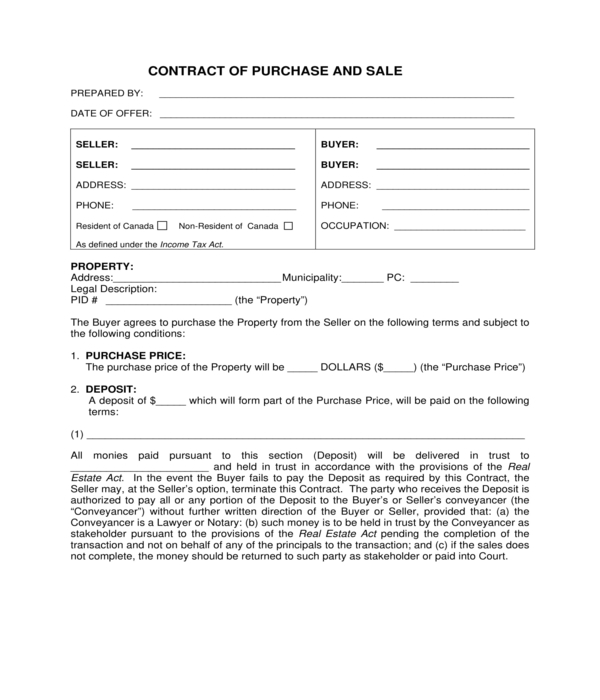 contract of purchase sale template