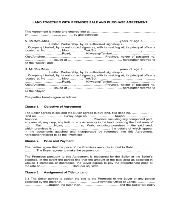 land sales agreement template