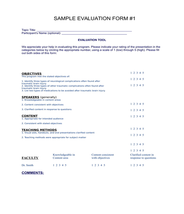 sample evaluation form