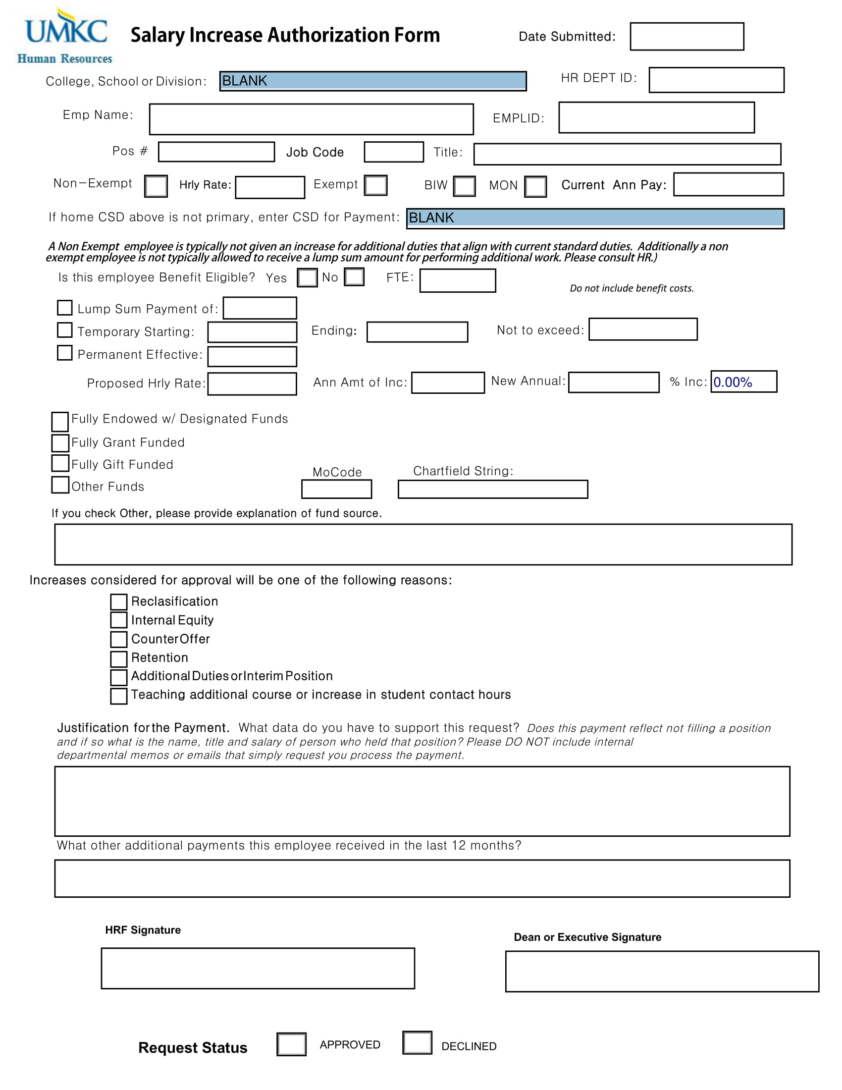 Employee Pay Increase Form