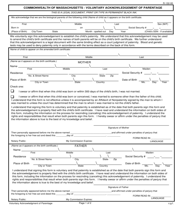 FREE 5+ Voluntary Acknowledgment of Paternity Forms in PDF