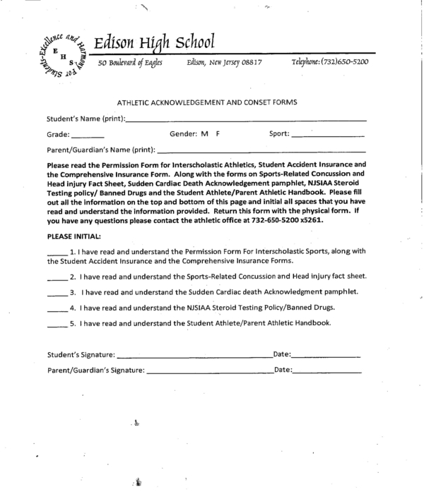athletic acknowledgment and consent form