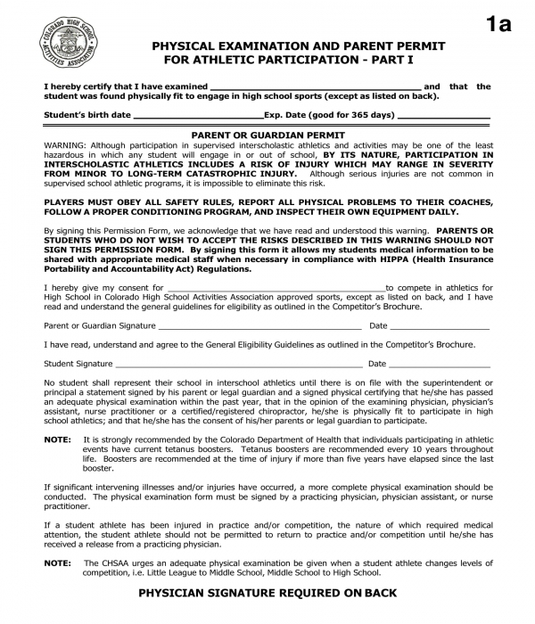 athletic participation examination permit form