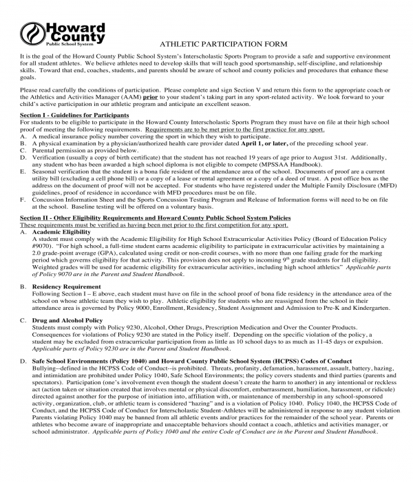 Activity Participation Form.pdf FREE 11+ Athletic Participation Forms in PDF | MS Word