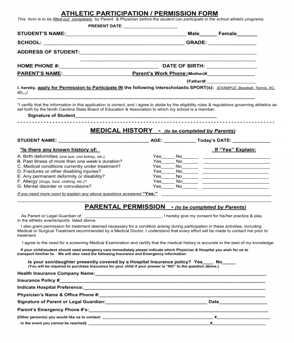 athletic participation permission form
