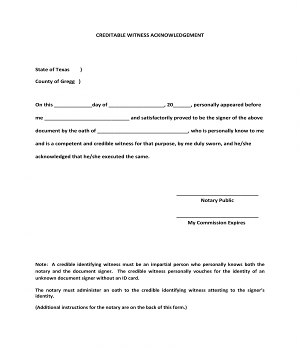 Free 6 Witness Acknowledgment Forms In Pdf Ms Word 1695