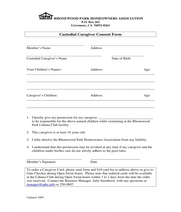 Free 6 Caregiver Consent Forms In Pdf Ms Word 6182