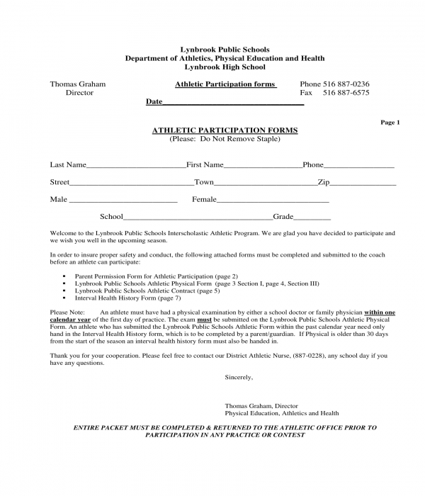 Free 11 Athletic Participation Forms In Pdf Ms Word